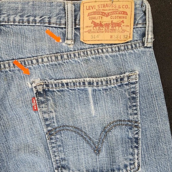 Levis 514 Jeans Mens 38x32 Blue Denim Straight Leg Classic Five Pocket Workwear - Picture 4 of 9